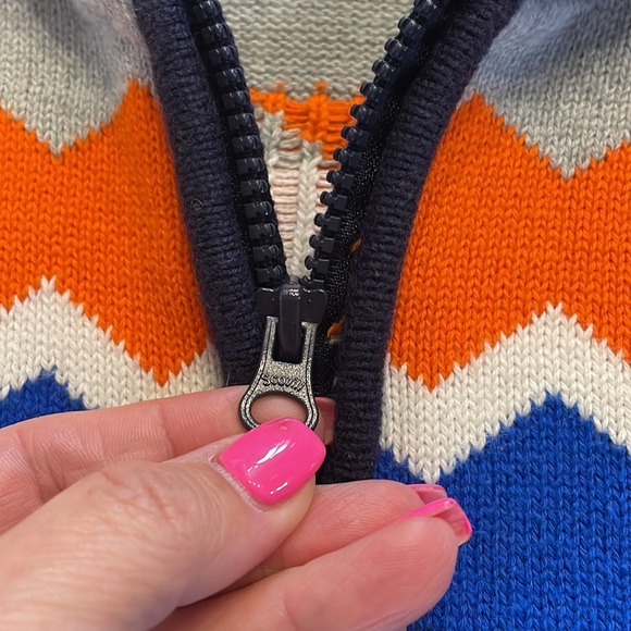 Gymboree toddler boys Chevron zip cardigan sweater hooded grey/blue/orange 3T - Picture 6 of 8